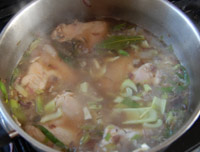 chicken soup - add the chicken and water
