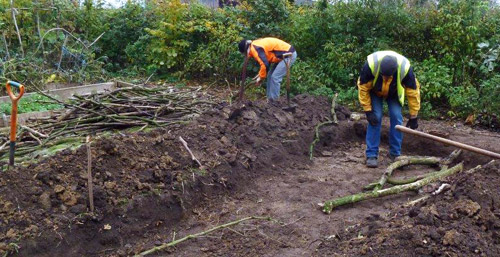 hugelkultur filling the trench